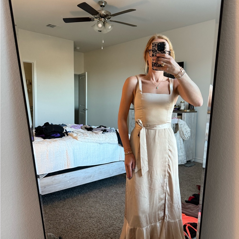 Elegant Beige Satin Dress